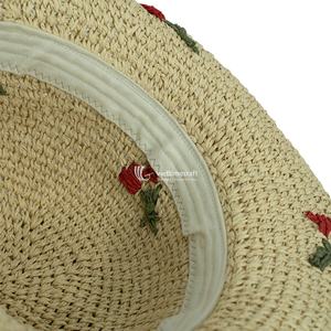 Sombrero de Paja Tejido a Mano Artesanal, con Bordado de Cerezas, para Vacaciones de Verano en la Playa, Venta al por Mayor - Product Image 3