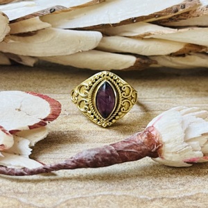 Anillo de Latón con Diseño Vintage Favorito del Comprador, Textura de Filigrana, Chapado en Oro, Anillo de Amatista, Estilo Tribal Bohemio, Anillo Ornamentado al por Mayor para Mujer - Product Image 1