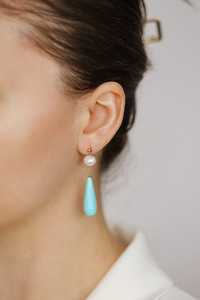 Natural Freshwater Pearl And Turquoise Resin Drop <b>Earrings</b> Gold Pearl Long <b>Dangle</b> Studs Elegant Fashion Jewelry - Product Image 5