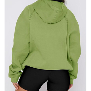 Sweat à capuche pour femme de haute qualité, à manches longues, en polaire tricotée, vert uni, avec poche avant, doublé et respirant - Product Image 4