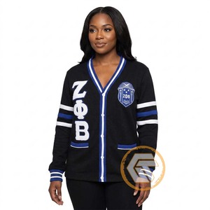 Tresors grecs : Pull tricoté en laine brodé personnalisé Zeta Phi Beta pour femme, à séchage rapide, col boutonné, idéal pour l'hiver – Meilleures ventes à prix réduit - Product Image 1