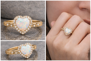 แหวนโอปอลรูปหัวใจสุดพิเศษ วงแหวนทองเหลือง ดีไซน์จากธรรมชาติ ของขวัญสุดโรแมนติกสำหรับเธอ ของขวัญวันเกิดและวันครบรอบ - Product Image 2