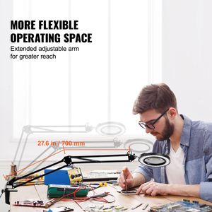 Loupe grossissante 5X avec support lumineux, lentille en verre de 4,3 pouces, loupe de bureau réglable de 64 pouces avec lumière, base à pince 2-en-1, grossissement 3x - Product Image 5