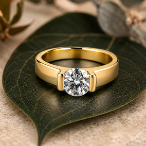Anillo de Compromiso de Oro Amarillo de 10K con Diamante Solitario |   Anillo de Diamante Real con Corte Brillante Redondo |   Anillo de Compromiso con Engaste de Diamantes para Mujer - Product Image 4