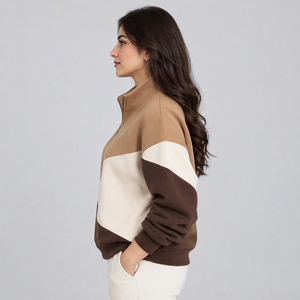 Sweat-shirt demi-zip pour femme de haute qualité, en tissu polaire doux premium, col au design moderne, coupe décontractée, vêtements personnalisés, vente en gros OEM - Product Image 3