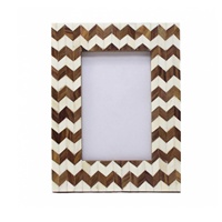 Cadre photo en bois fait main avec incrustation d'os, motif chevron, support photo rectangulaire, décoration de table