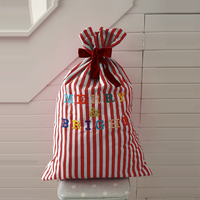 Sac cadeau personnalisé brodé à rayures rouges, sac en toile à cordon, sacs du Père Noël, sac de Noël