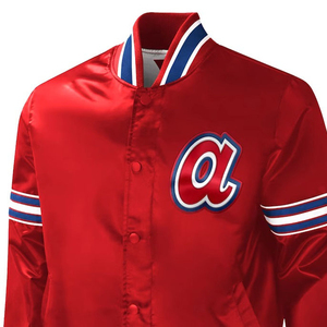 Chaqueta Varsity Roja de Satén para Hombre, con Botones a Presión, Cuello Alto, Logotipo con Letras, Chaqueta Bomber de Béisbol, Chaqueta Clásica Universitaria - Product Image 2
