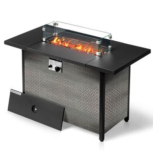 Moderno Tavolo con Focolare da 43 Pollici per Esterni, Braciere a Gas con Accessori in Vetro, Stile Contemporaneo Senza Fumo - Product Image 1