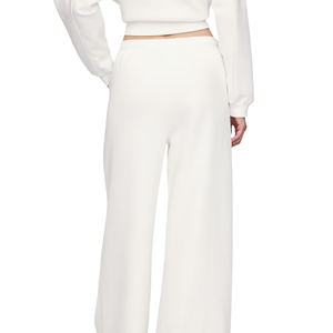 Pantalones de chándal de forro polar para mujer, de pierna ancha, color crema, con cintura elástica, ajuste holgado, suaves, informales, para invierno, con bolsillos - Product Image 2