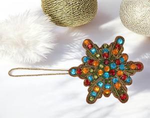 Ornement suspendu festif en forme d'étoile avec broderie Zari – Ornement artisanal haut de gamme pour l'exportation en gros | Zari suspendu pour l'Aïd - Product Image 2