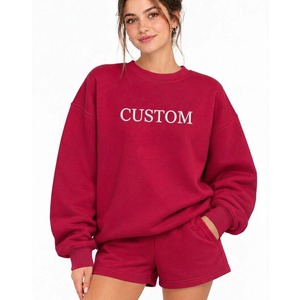 Compre Conjuntos de Dos Piezas de Sudaderas Personalizadas OEM para Mujer, Sudadera Holgada con Cuello Redondo y Pantalones Cortos al por Mayor - Product Image 5