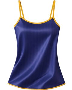 Navy Blue Yellow Satin Women Pajama Set Silk Sleepwear <b>Spaghetti</b> <b>Strap</b> Cami And Shorts Soft Luxury Nightwear Summer Lounge Set - Product Image 2