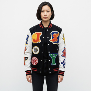 Custom Men's Black Wool Varsity Jacket Leather Sleeve Fire Society California Patch Streetwear Baseball Letterman Jacket Winter - Product Image 4