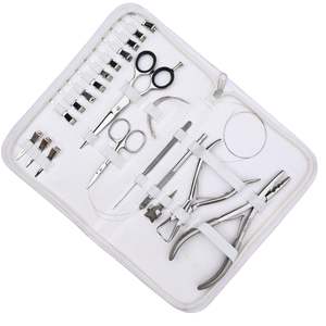 Kit d'outils pour extensions de cheveux avec pinces de sélection, ciseaux de barbier, mini-ciseaux, aiguilles courbées, accessoires de salon en métal, kit capillaire - Product Image 6