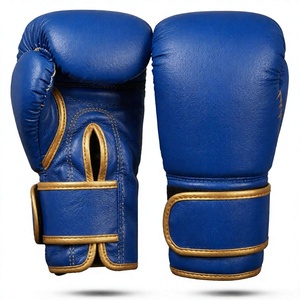 Gants de boxe en cuir bleu avec sangle de poignet réglable et fermeture Velcro – Équipement d'entraînement pour adultes - Product Image 5