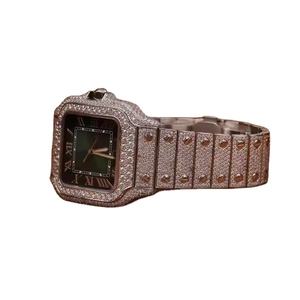 Reloj deportivo de diamante de moissanita de oro rosa de alta calidad lujoso VVS caja de acero moissanita cristal analógico buzo fecha inoxidable - Product Image 2