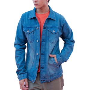 Veste en jean personnalisée pour homme, 100% coton, imperméable, bleu délavé, col montant, fermeture éclair - Product Image 1