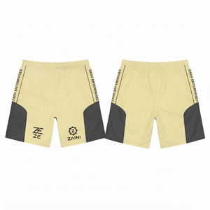Shorts coupe-vent en polyester respirant 105 GSM de qualité supérieure, noirs unis, décontractés, avec panneau contrastant sur le devant, personnalisables avec logo OEM, pour le sport - Product Image 1
