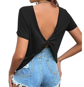 Custom OEM Service <b>Plain</b> Black Color Hollow Shirt Women Clubwear Sexy Backless Shirts Oversize Loose Outdoor Breathable - Product Image 6