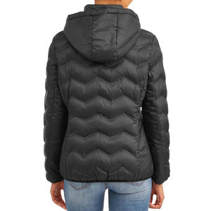 Women's Black Quilted Hooded Jacket Full Sleeve <b>Zipper</b> Closure Winter Wear Solid Color Polyester Wadding Regular Fit - Product Image 2