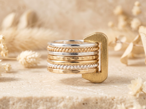 Handmade Mixed Metal <b>Spinner</b> <b>Ring</b> Set, Textured Bands, Minimalist Jewelry, Gift For Womens - Product Image 2