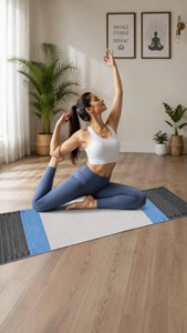 Contemporary Woven Exercise Mat Rectangle Blue White Printed Non-Slip Rubber Backing Home Use Medium Thickness Polyester - Product Image 2