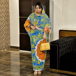 Toub imprimé numérique à motifs floraux |   Voile de coton non cousu, tissu africain pour femmes, vêtements traditionnels élégants, ethniques, culturels, pour occasions spéciales - Product Image 4