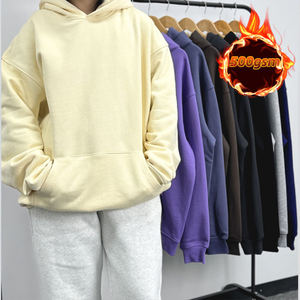 เสื้อฮู้ดดี้ผู้ชายทรงโอเวอร์ไซส์ ผ้าฟลีซหนานุ่ม ระบายอากาศได้ดี 500gsm ผลิตตามแบบ OEM ผ้าโพลีเอสเตอร์/คอตตอน ปักลายตามสั่ง มีซับใน แบบเรียบสีพื้น - Product Image 2