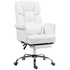Sedia da Ufficio Direzionale Reclinabile in Pelle PU con Supporto Lombare Ergonomico e Base Girevole in Nylon Bianco - Product Image 1