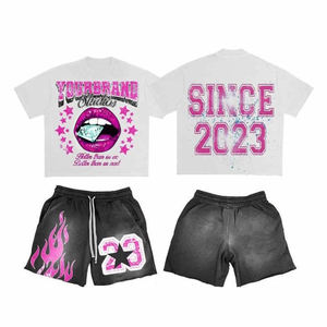 Ensemble streetwear personnalisé 2 pièces pour homme : T-shirt imprimé crâne et short de survêtement violet – Style Y2K Grunge – Ensemble de vêtements vierges - Product Image 3