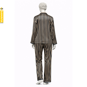 Conjunto de Pijama de Satén de Seda con Rayas de Colores Samavia, Listo para Producir |   Conjuntos de pijamas de algodón transpirable para mujer, 2 piezas, al por mayor - Product Image 2
