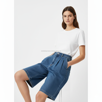 Shorts Bermuda Casuales de Mezclilla Transpirable con Pliegues Medios, Estilo Y2K, para Mujer, con Logotipo Personalizado, Pierna Ancha, 100% Algodón, Verano