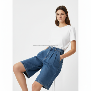 Shorts Bermuda en Jean Plissé pour Femme, Marque Privée, Logo Personnalisé, Jorts à Jambes Larges, Fabricant en Gros - Product Image 6