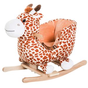 Sedia a dondolo in legno a forma di giraffa marrone con suono per bambini e bambine - Product Image 1