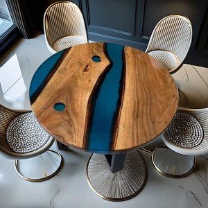 Mesa de Centro Redonda de Resina Epoxi Ocean River, Hecha a Mano con Madera Natural, Mueble de Lujo para Sala de Estar, Decoración para el Hogar - Product Image 4
