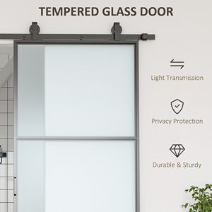 Porta Scorrevole Industriale in Vetro Temperato Satinato 36x84 con Kit Hardware Facile da Installare 6FT, Maniglia in Acciaio al Carbonio con Superficie Rifinita - Product Image 4