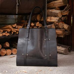Sac de transport pliable en cuir véritable anti-odeur pour bûches, robuste et portable, pour le rangement du bois de chauffage LLR-0176 - Product Image 1