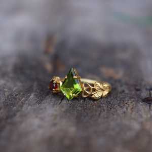 Leaves Inspired Kite <b>Peridot</b> Gemstone <b>Ring</b> Statement Womens 925 Sterling Silver 14K Gold Plated Valentine Gift - Product Image 5