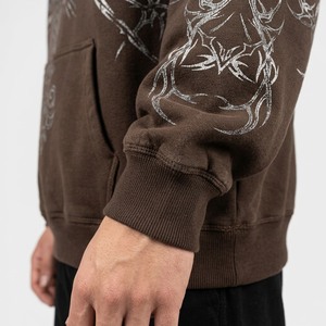 Sweat-shirt à capuche surdimensionné marron pour homme, imprimé gothique avec motif de croix et de crâne, pull épais, streetwear - Product Image 3