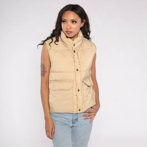 Gilet matelassé pour femme, veste sans manches en jean, col à capuche, fermeture éclair, couleur unie, décontracté - Product Image 1