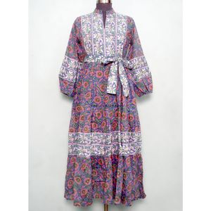 Nuevo Vestido Casual para Mujer con Estampado Artesanal, Manga Abullonada, Cuello en V, Tallas Grandes, Silueta en A, Botones, Largo hasta el Tobillo y Cintura Natural - Product Image 3