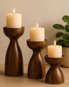 FASHION CRAFT Decorative Wooden <b>Candle</b> Stand <b>Set</b> Handmade Durable Heat Resistant Home Table Christmas Birthday Valentine's Day - Product Image 1