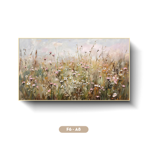 Peinture à l'huile florale 3D texturée originale sur toile, motif prairie de fleurs sauvages, peinte à la main, encadrée, décoration murale moderne pour la maison, vente en gros - Product Image 1