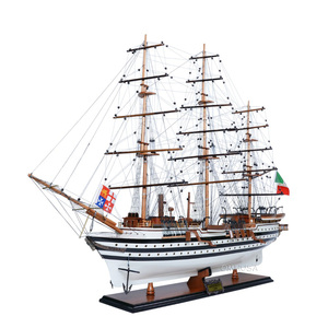 T003 - Handcrafted Amerigo Vespucci Painted Wooden Model Ship Nautical Cedar <b>Rustic</b> Home <b>Office</b> Decoration 95Lx27Wx81H Cm - Product Image 1