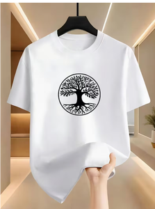 T-shirt blanc à manches courtes pour homme, col rond, imprimé motif arbre, vêtement décontracté, tissu tricoté respirant, coupe classique, léger - Product Image 4