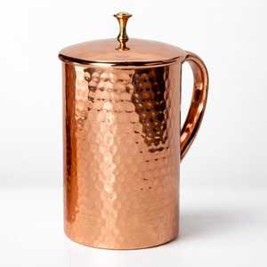 Pichet à eau en cuivre 1,5 L, martelé à la main, avec poignée et couvercle, design classique, écologique, compatible lave-vaisselle et micro-ondes, World Craft - Product Image 1