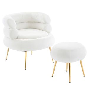 Fauteuil d'intérieur en velours avec pédales Chaise de salon beige - Product Image 1