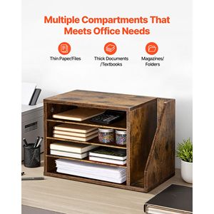 4-Compartment Wooden Mailbox Sorter Office Literature Organizer with Detachable Side Vertical <b>Storage</b> <b>File</b> Trays - Product Image 5