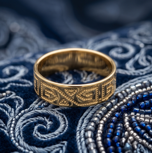 DIVYORO Men's Classic 22k Gold Plated Geometric Scroll <b>Ring</b> <b>Band</b> for Everyday Wear & Religious Occasions - Product Image 3